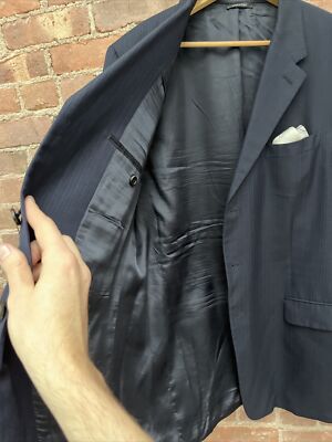 Vintage Prada Men's Suit Jacket, Sz 56R Slim, Blue Stripe
