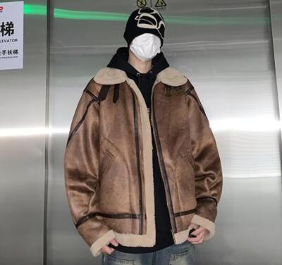 Men's Fashion Winter Lapel Long Sleeve Loose Warm Faux Lamb