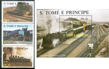 Sao Tome_364 1987 trains SHEET + 3pcs MLH