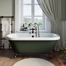 Freestanding Dark Green Double Ended Roll Top Bath with Bron BUN/PRDLG1515/98101