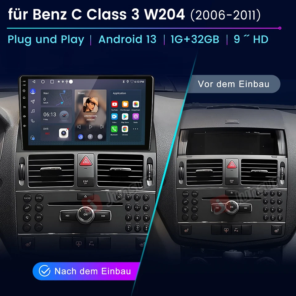 1+32G Android14 Für Mercedes Benz C Klasse W204 S204 Autoradio GPS Navi WIFI RDS - Bild 2 von 4