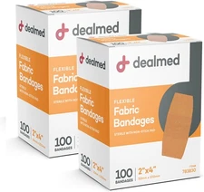 Dealmed Fabric Flexible Adhesive Bandages – 100 Count 100 (Pack of 2) 