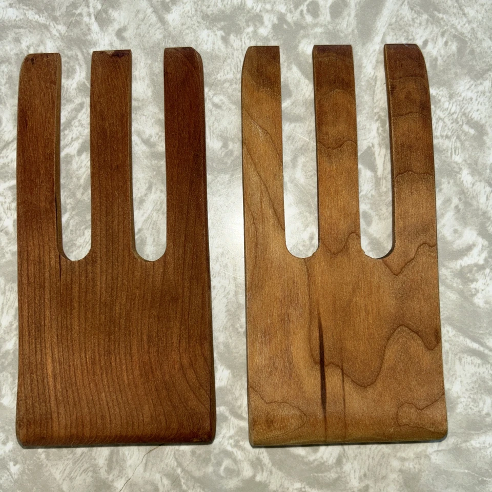 Pinzas de madera para servidor de ensaladas 2 piezas de teca? Utensilios para servir garras de oso 3 dientes MCM Foto 3 de 4