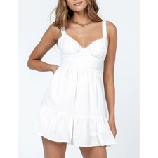 NEW Princess Polly White Babydoll Mini Dress Tie Back Ruffle Hem size 8
