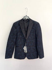 Giacca blazer tuta Zara nero blu stampa paisley slim fit 38" petto nuova con etichette