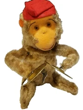 Vintage Tin Toy Wind Up Drumming Monkey 1950's Working Good Condition