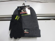 MOSSY OAK BOYS 3 PIECE WINTER CUFF BEANIE HAT GLOVES ONE SIZE NWT GRAY/BLACK