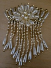 VINTAGE Faux Pearl Hair Clip Barrette Flower Beaded Dangle Tassel Hair Ornament