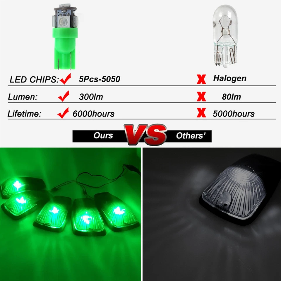 5x Cubierta de humo de luz marcadora de cabina de techo + Bombilla LED verde para Chevy GMC K2500 K3500 Foto 2 de 4