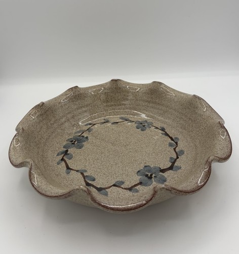 Old Time Pottery Winthrop WA Blue Floral Speckled Redware Crimped Dish 10"