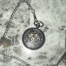 Black Full Hunter Skeleton Pocket Watch Roman Numerals Chain Gold Black Dial