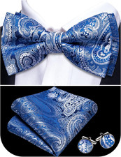 Paisley Striped Bow Tie for Men Silk Pre-Tied Bowtie Pocket Square Cufflinks Set
