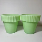 Set of 2 Martha Stewart MBM Fenton Jadeite Large Flower Pot 4.25"X4.5"