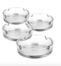 4 Glass Ashtray Stackable Clear Ash Tray Round Smoking Home Pub Garden Ash Trays