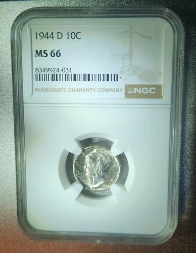 1944 "D" Mercury SILVER Dime 10c NGC MS66 Gem Blazing White