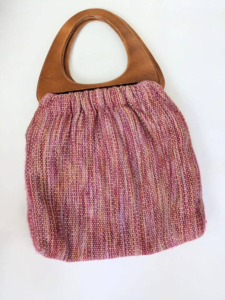 Vintage Tweed Bag Wooden Handle - Image 2 of 4