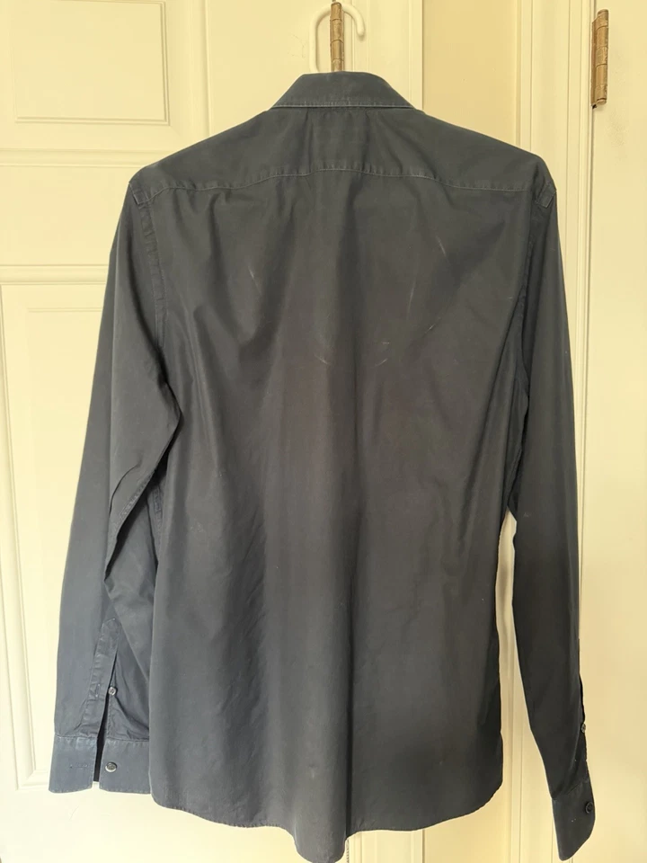 Burberry London Dark Navy Button Up Long Sleeve Size L 15 1/2.-39 - Image 3 of 4