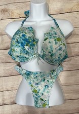 Victoria's Secret BOMBSHELL Push Up SWIM SET floral blue Bikini 38D/Large