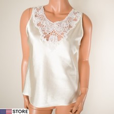    CINEMA ETOILE Pearl Cream Satin MEDIUM Camisole Tank Top Lace Y2K