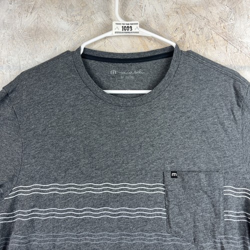 Travis Mathew T-Shirt Adult Mens Medium Pocket Pima Cotton Striped Gray Golf - Picture 4 of 10