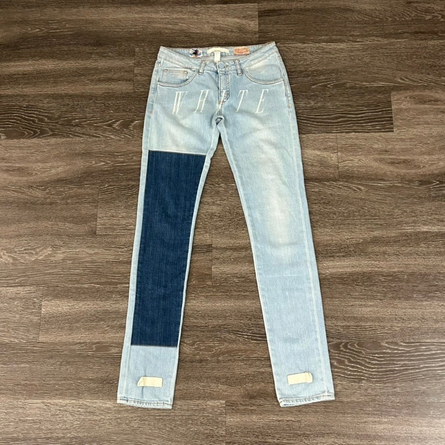 EUC Off-White Diagonal Stripe Patchwork Slim Jean… - image 18