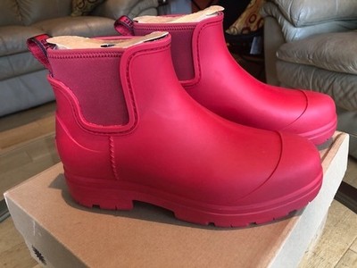 Ugg Women's Waterproof Droplet Chunky Round Toe Rain Boots Red Size 8