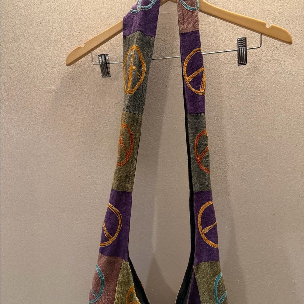Boho Patchwork Peace Sign Hobo Bag Embroidered Hi… - image 3
