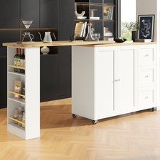 Kitchen Island on Wheels Rolling Kitchen Storage Trolley with 360°Rotating Table