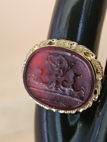 Ross Simons 14K Vermeil Sterling Silver Red Glass Cameo Ring Italy Sz 9.5 Box