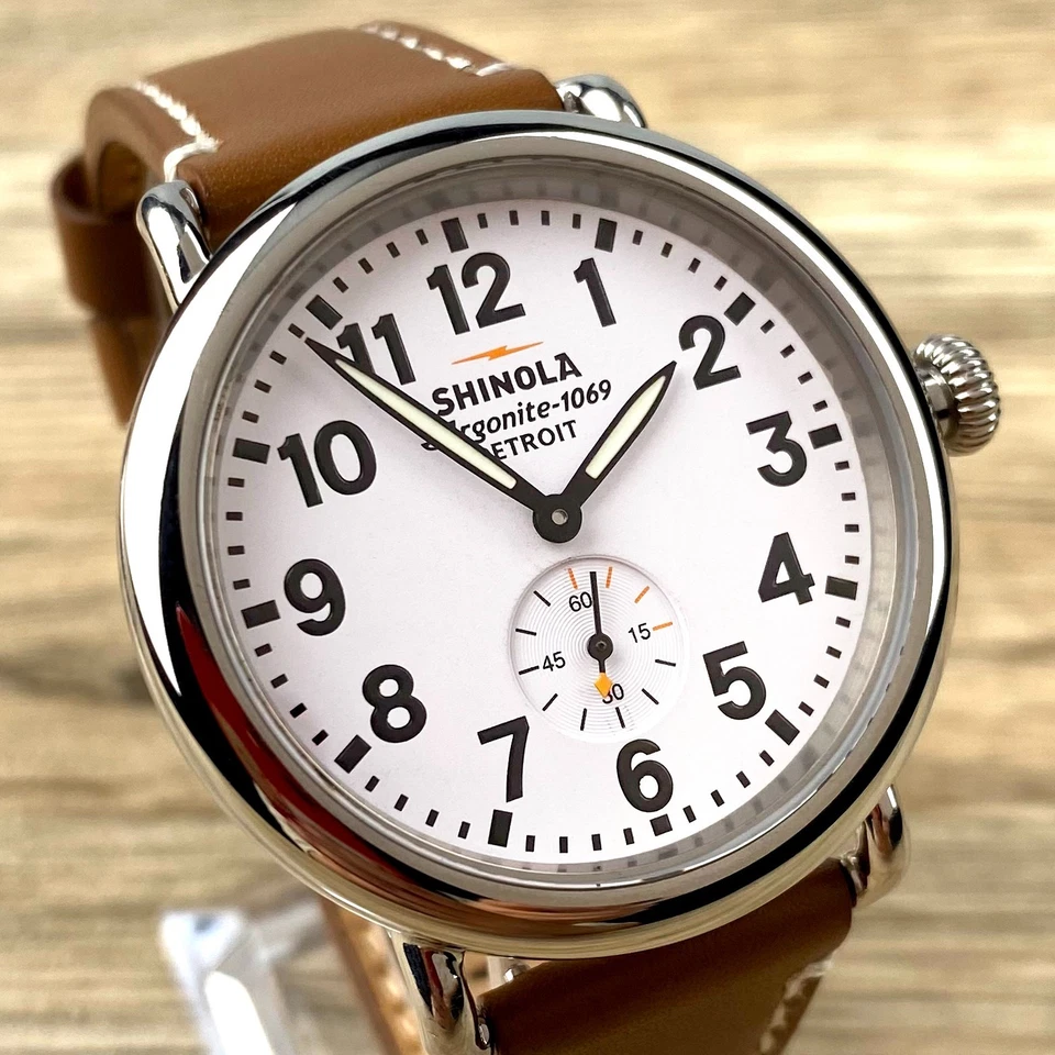 Relógio masculino Shinola The Runwell 41 mm mostrador branco pulseira de couro argonita 1069 - Imagem 2 de 4