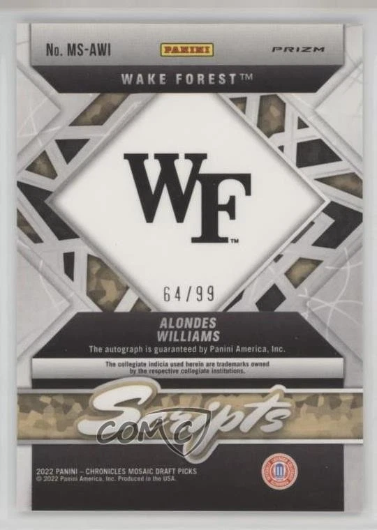 2022 Chronicles Draft Picks Mosaic Scripts /99 Alondes Williams Rookie Auto RC - Image 2 of 2