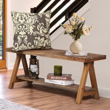 43" Farmhouse Wood Bench, Long Rustic Indoor Storage Bench for Entryway, Livi...