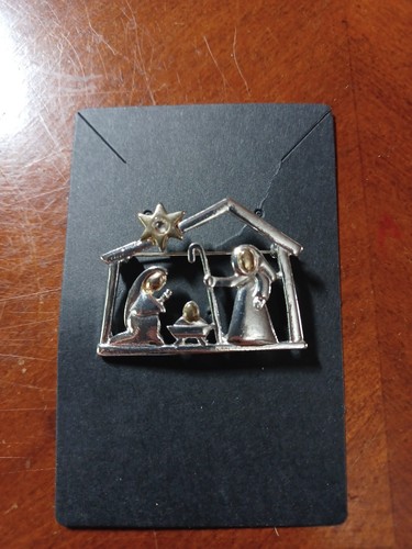 Vintage Silber und Goldfarbene Krippe Brosche Anstecknadel - Bild 1 von 4