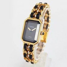 CHANEL Premiere Black Dial Quartz Women's Watch Gold-Tone Chain Leather Bracelet