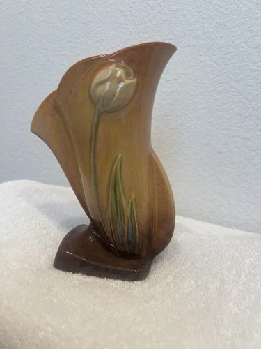 Vintage Roseville Pottery Zephyr Lily Vase Brown Green Calla Lily USA 1946