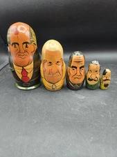 (5) Vintage Russian  USSR / Soviet Leaders Political Wooden Nesting Dolls