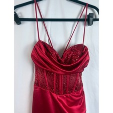 B. Darlin Red Satin Corset Rhinestone Formal Prom Gown Dress Size 1/2