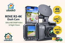 New ROVE R2-4K Dash Cam with GPS WiFi 6-Ultra HD 2160P Night Vision-Free Ship