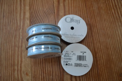 5 Rolls Offray Satin-Center Sheer Organza Ribbon Light Blue 5/8 x 9 Feet NEW