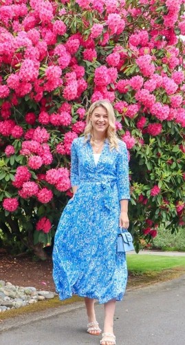 ZARA Blue White Iconic Marilyn Belted Floral Maxi Midi Belted Shirt Dress Size L