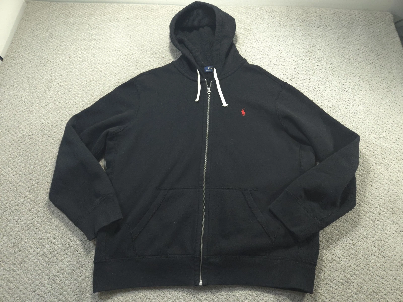 Polo Ralph Lauren Hoodie Mens XXL Black Full Zip Sweatshirt Red Pony Thermal