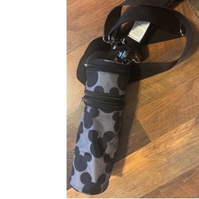 Disney Mickey Mouse Cylinder Baby Bottle Cooler Diaper Bag Gray Black Strap