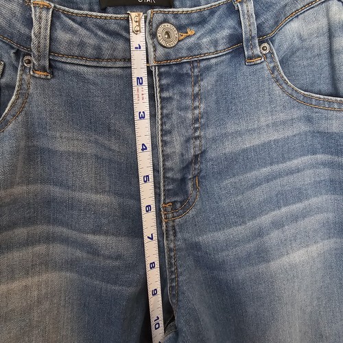 Jeans recortados Y2K azul claro talla 12 bordado crochet dobladillo tiro alto recto - Imagen 12 de 12