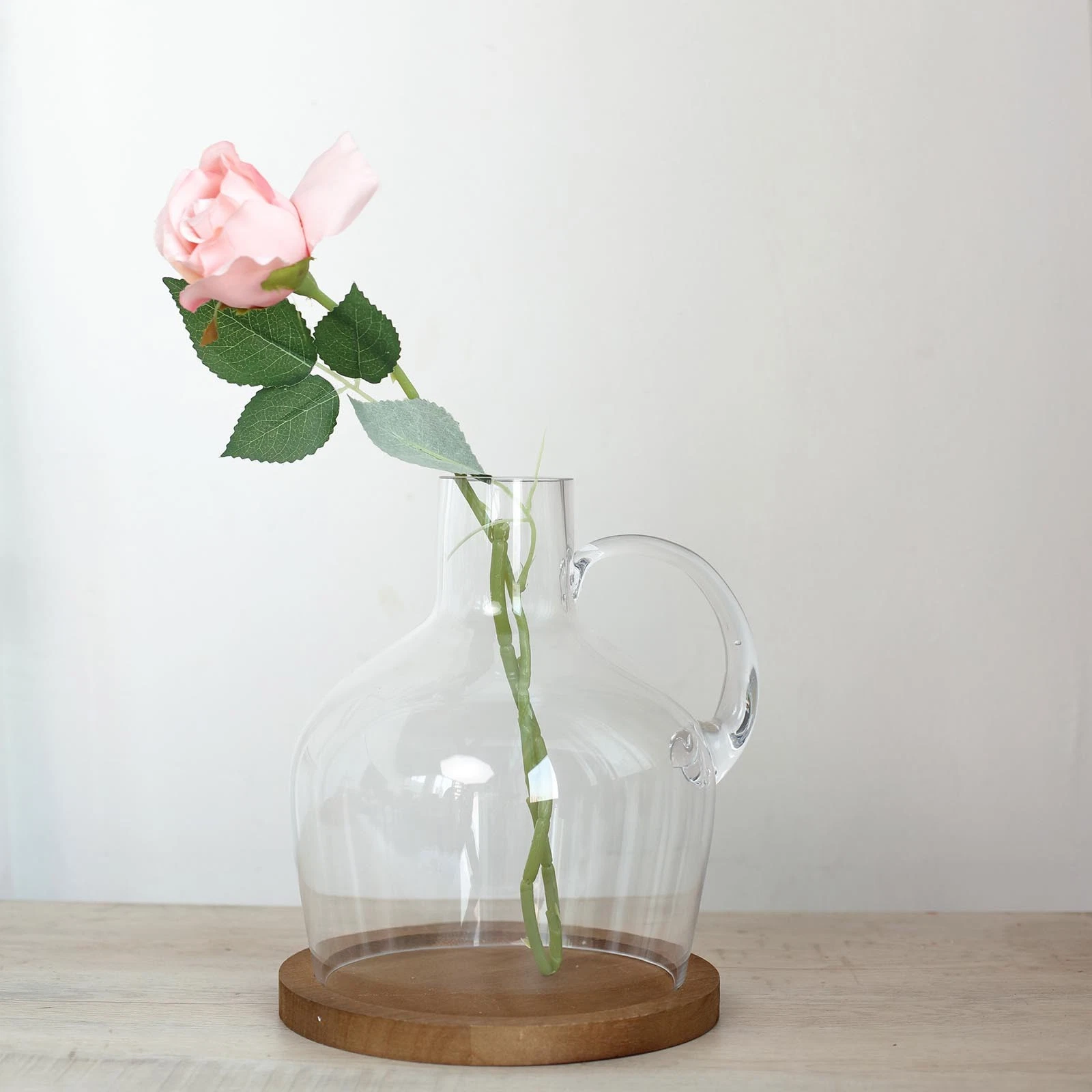 CLEAR 10" tall Glass Vase Jug with Wooden Base Wedding Party Events Decorations