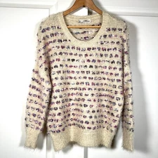 Womens MIZUMI Eyelash Fuzzy Sweater 80% Acrylic / 20% Polyester - Cream Colored