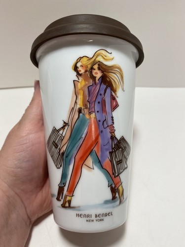 Henri Bendel Travel Coffee Mug Cup Tumbler 2 Girls Shopping Discontinued - Picture 5 of 8