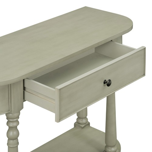Narrow Console Table with Curved Corner,Retro Entryway Table W/drawer and shelf - Picture 20 of 60