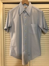 Vtg 60s 70s ARROW KNIT TEXTURED POLYESTER Dress Shirt Blue Mens 16