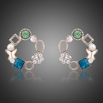 18K Rose GP Multicolour Made With Swarovski Austrian Crystal Round Stud Earrings