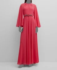 $790 Rickie Freeman by Teri Jon Women's Pink Embellish Belted Cape Dress Size 2